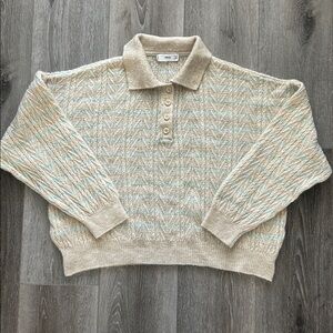 Mango Sheer Mint Knit Polo Sweater Size M